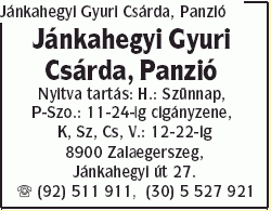   - Jánkahegyi Gyuri Csárda, Panzió